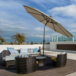 Costway 3M Garden Parasol 24 Solar Power Led Lights Patio Umbrella With Tilt And Crank Handle Coffee - thumbnail 4