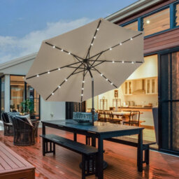 Costway 3M Garden Parasol 24 Solar Power Led Lights Patio Umbrella With Tilt And Crank Handle Coffee - thumbnail 5