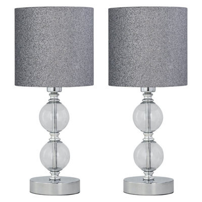 First Choice Lighting Set Of 2 Chrome Two Ball Table Lamp With Silver Glitter Shades - image 1