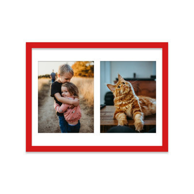 16X12 Inch 2 Opening Photo Collage Frame, Display Two 9X7 Inch Photos, Multi Aperture Family Picture Frame, Red - image 1