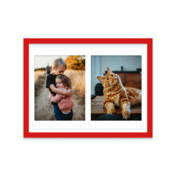 16X12 Inch 2 Opening Photo Collage Frame, Display Two 9X7 Inch Photos, Multi Aperture Family Picture Frame, Red - thumbnail 1