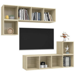 Berkfield 4 Piece Tv Cabinet Set Sonoma Oak Engineered Wood - thumbnail 3