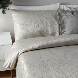 Paoletti Marble Swirl Jacquard Duvet Cover Set, King, Beige - thumbnail 2
