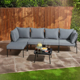 Home Treats Black & Grey L Shape Outdoor Sofa Set With Table And Cushions - thumbnail 2