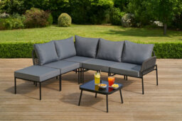 Home Treats Black & Grey L Shape Outdoor Sofa Set With Table And Cushions - thumbnail 3