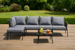 Home Treats Black & Grey L Shape Outdoor Sofa Set With Table And Cushions - thumbnail 4