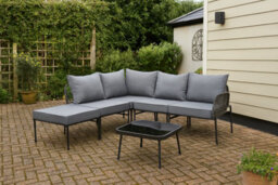 Home Treats Black & Grey L Shape Outdoor Sofa Set With Table And Cushions - thumbnail 5