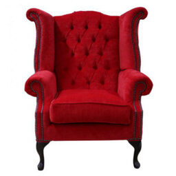 Chesterfield High Back Wing Chair Pimlico Rouge Red Fabric In Queen Anne Style - thumbnail 3