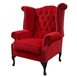 Chesterfield High Back Wing Chair Pimlico Rouge Red Fabric In Queen Anne Style - thumbnail 2
