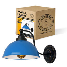 Ledsone Vintage Wall Light Sconce Blue Metal Shade E27 For Bedroom, Living Room Compatible With E27 Bulbs - thumbnail 1