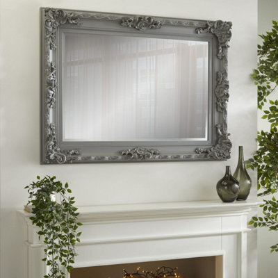 The Online Mirror Shop Wall Mirror Carved Louis Rectangular Shape With Grey Ornate Frame For Hanging It On A Gallery Wall- H110Cm X W 80Cm X D 6.5Cm - image 1