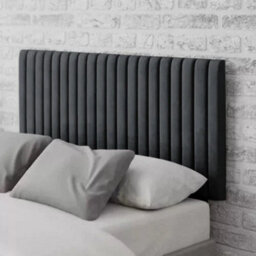 "Urban Textures Luxury 20"" High Velvet Fabric Upholstered Thin Vertical Lines Design Bed Headboard - Black"