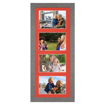 AK Frames 50X20Cm Marble Grey Modern Multi Photo Frame With Poppy Red Mount - Holds 4 Apertures (4X) 6X4 Photos - image 1
