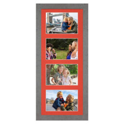 AK Frames 50X20Cm Marble Grey Modern Multi Photo Frame With Poppy Red Mount - Holds 4 Apertures (4X) 6X4 Photos