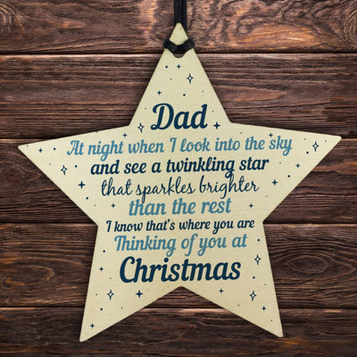 Red Ocean Wooden Memory Hanging Star Christmas Tree Decoration Dad Memorial Bauble Keepsake - image 1