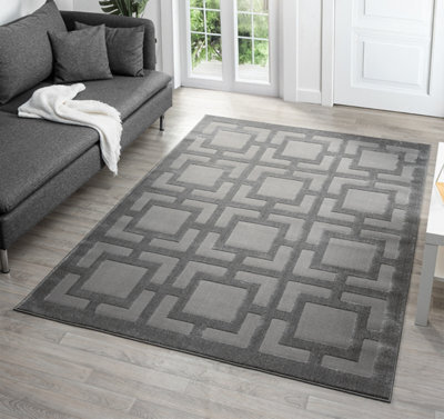 Vellure Modern Indoor Living Room Area Rug Embossed Metallic Sheen Maze Design Grey 160X230 Cm - image 1