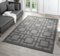 Vellure Modern Indoor Living Room Area Rug Embossed Metallic Sheen Maze Design Grey 160X230 Cm - thumbnail 1