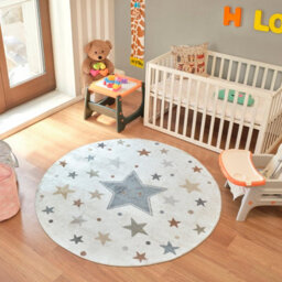 Livabliss Round Lillian-Kids Beige Blue Orange Green Washable Rug For Children's Rooms 160 X 160 Cm Easy Care, Non Shedding - thumbnail 2