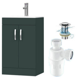 Belofay 500mm Bathroom Vanity Unit With Basin, White Ceramic Bathroom Sink With Trap And Waste, No Tap Included(New York Green) - thumbnail 1