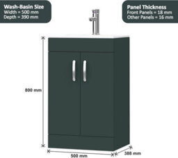 Belofay 500mm Bathroom Vanity Unit With Basin, White Ceramic Bathroom Sink With Trap And Waste, No Tap Included(New York Green) - thumbnail 3