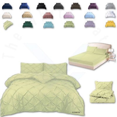 TheWhiteWater Limited Pintuck Duvet Cover Set + Matching Pillowcases With Bedsheet - 3In1 Hotel Style Bedding Set - Lemon Green - image 1