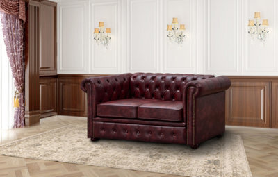 UK Leisure World Chesterfield Ox Red Faux Leather Sofa Set Suites Settee Twin Two Seater 2 Sofa Seater Armchair Brown