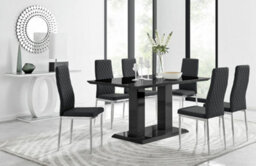 Furniturebox Imperia Black High Gloss 6 Seater Dining Table With Structural 2 Plinth Column Legs 6 Black Stitched Faux Leather Milan Chairs - thumbnail 1