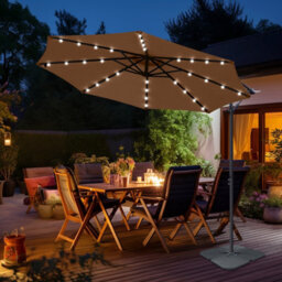Sundaze Taupe 3M Led Garden Banana Parasol Cantilever Umbrella Patio Sun Shade Outdoor Hanging With Base - thumbnail 1