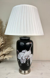 Downton Interiors Black Crane Ceramic Table Lamp With Pleated Shade