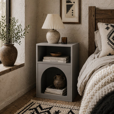Wyld Haus Sarayo Faco Grey Arched Bedside Table With 2 Open Compartments, 40W X 30D X 60H Cm - image 1
