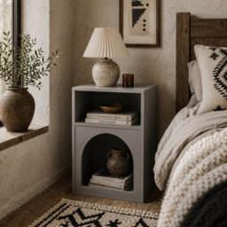 Wyld Haus Sarayo Faco Grey Arched Bedside Table With 2 Open Compartments, 40W X 30D X 60H Cm - thumbnail 1