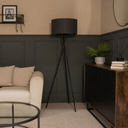 Valuelights Camden Black Tripod Floor Lamp With Charcoal Drum Shade And Bulb - thumbnail 4
