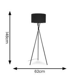 Valuelights Camden Black Tripod Floor Lamp With Charcoal Drum Shade And Bulb - thumbnail 6