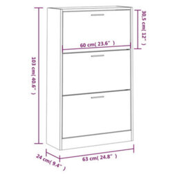 Berkfield Shoe Cabinet Black 63X24X103 Cm Engineered Wood - thumbnail 8