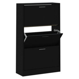 Berkfield Shoe Cabinet Black 63X24X103 Cm Engineered Wood - thumbnail 2