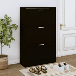 Berkfield Shoe Cabinet Black 63X24X103 Cm Engineered Wood - thumbnail 1