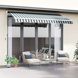 Outsunny Garden Sun Shade Canopy Retractable Awning, 2.5 X 2M, Green And White - thumbnail 1