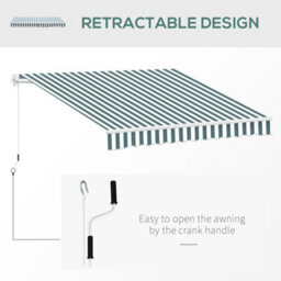 Outsunny Garden Sun Shade Canopy Retractable Awning, 2.5 X 2M, Green And White - thumbnail 5