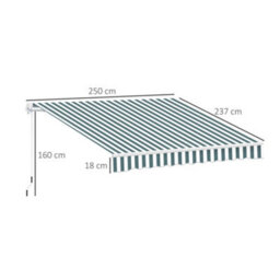 Outsunny Garden Sun Shade Canopy Retractable Awning, 2.5 X 2M, Green And White - thumbnail 3