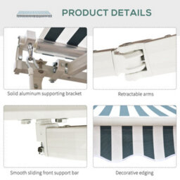 Outsunny Garden Sun Shade Canopy Retractable Awning, 2.5 X 2M, Green And White - thumbnail 8