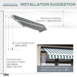 Outsunny Garden Sun Shade Canopy Retractable Awning, 2.5 X 2M, Green And White - thumbnail 6