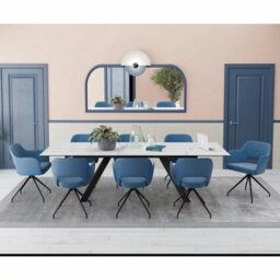 Xample Akante Chicago Blue Swivel Dining Chair Set Of 2 Swivel Return Seat With Fabric Upholstery, Pu Sides & Metal Frame - thumbnail 5