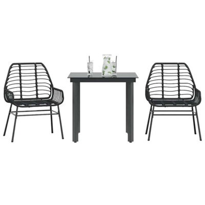 Berkfield 3 Piece Garden Dining Set Black Poly Rattan Glass - image 1