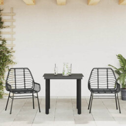 Berkfield 3 Piece Garden Dining Set Black Poly Rattan Glass - thumbnail 3
