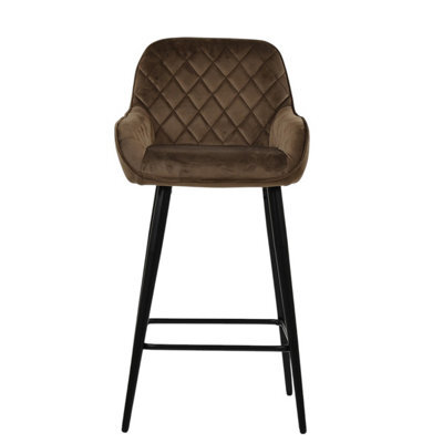 Lakeland Furniture Carson Mocha Brown Velvet Black Fixed Base Bar Stool - image 1