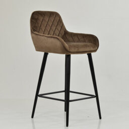 Lakeland Furniture Carson Mocha Brown Velvet Black Fixed Base Bar Stool - thumbnail 4
