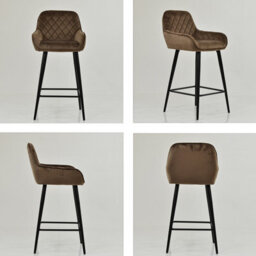 Lakeland Furniture Carson Mocha Brown Velvet Black Fixed Base Bar Stool - thumbnail 2