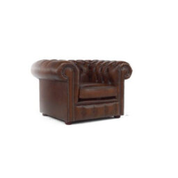 Chesterfield Low Back Club Armchair Antique Brown Real Leather In Classic Style - thumbnail 4