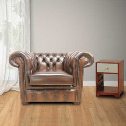 Chesterfield Low Back Club Armchair Antique Brown Real Leather In Classic Style