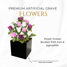 Premium Artificial Grave Flowers - 29Cm Purple Frontal Rosebud With Fern & Gypsophila Memorial Vase Pot - thumbnail 2